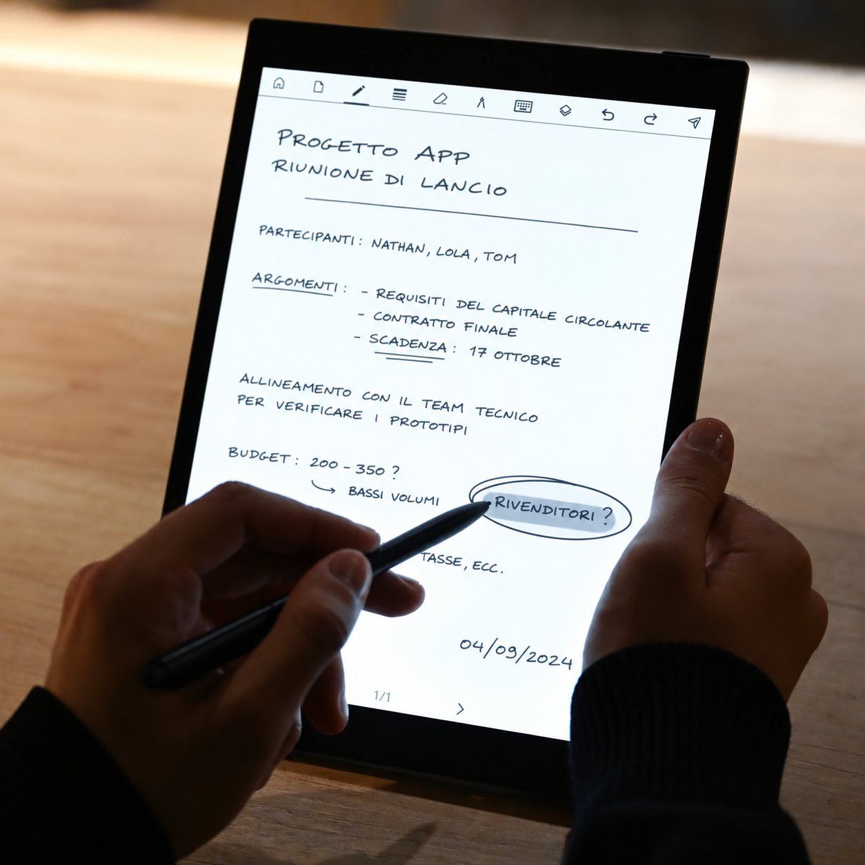 Primo piano di appunti scritti a mano su notando Pro con la penna